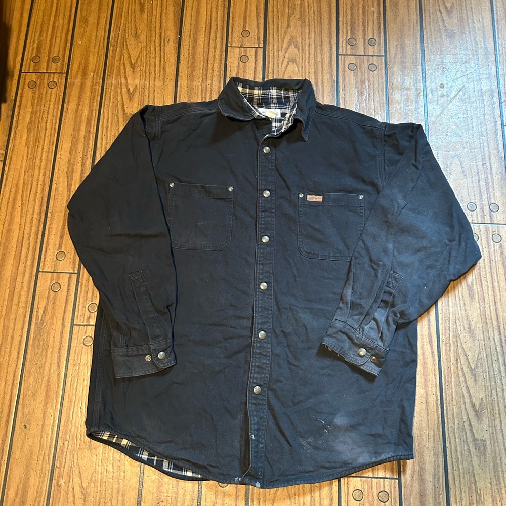 Carhartt Barn Jacket Navy Blue Plaid Lined Work Chore Coat Mens L